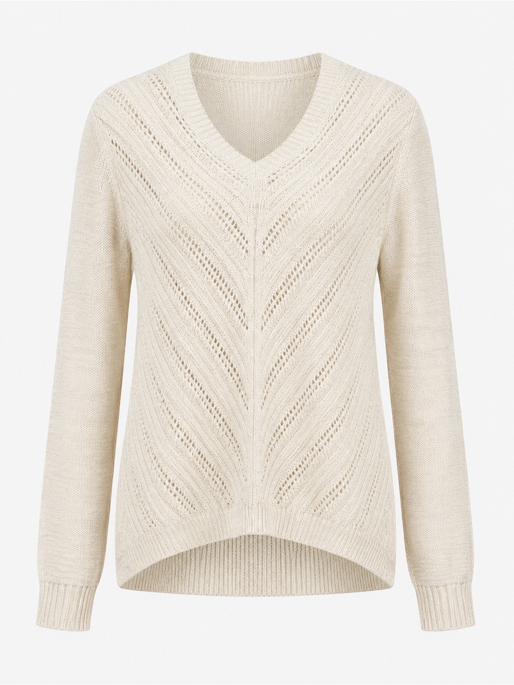 Attention Ivory Pointelle Knit V-Neck Sweater XL Cozy Long Sleeve Acrylic